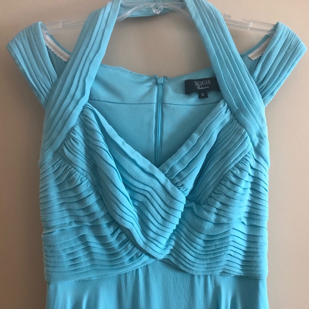 Tadashi Sky Blue Silk, Halter, Cocktail Dress-Sz 6